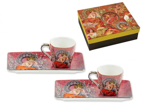 Alfons Mucha Kávés csésze szett 2 + 2 db díszdobozban