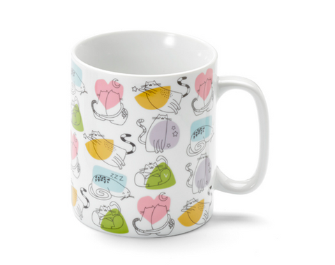 Porcelán jumbó bögre, rajzolt cica mintával, 0.9  L